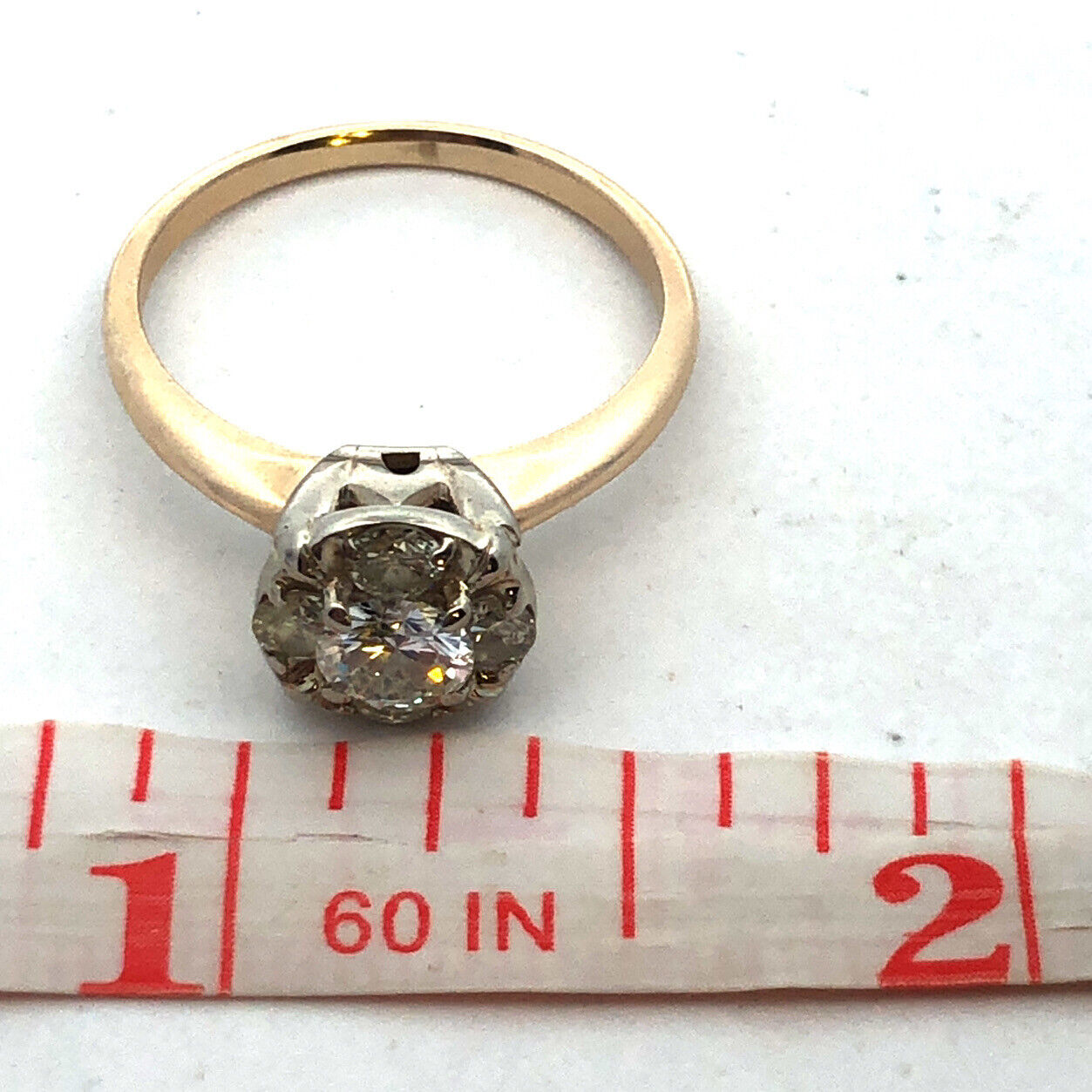 Vintage 14K Yellow Gold Diamond Flower Cluster Engagement Anniversary Ring