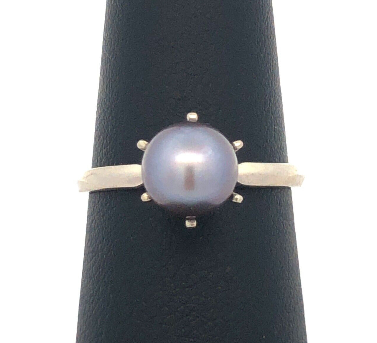 Designer P 14K White Gold Round Tahitian Pearl Solitaire June Anniversary Ring