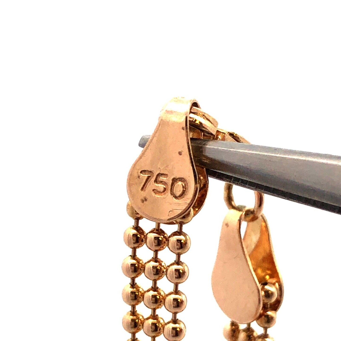 Estate 18K Yellow Gold Beaded Link Chain Hexagon Flower Design Station Bracelet