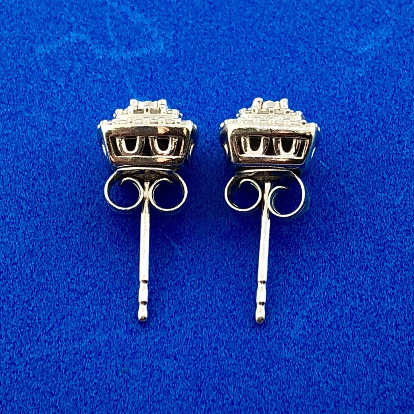 Elegant Sterling Silver 925 Diamond Three Tier Square Cluster Stud Earrings
