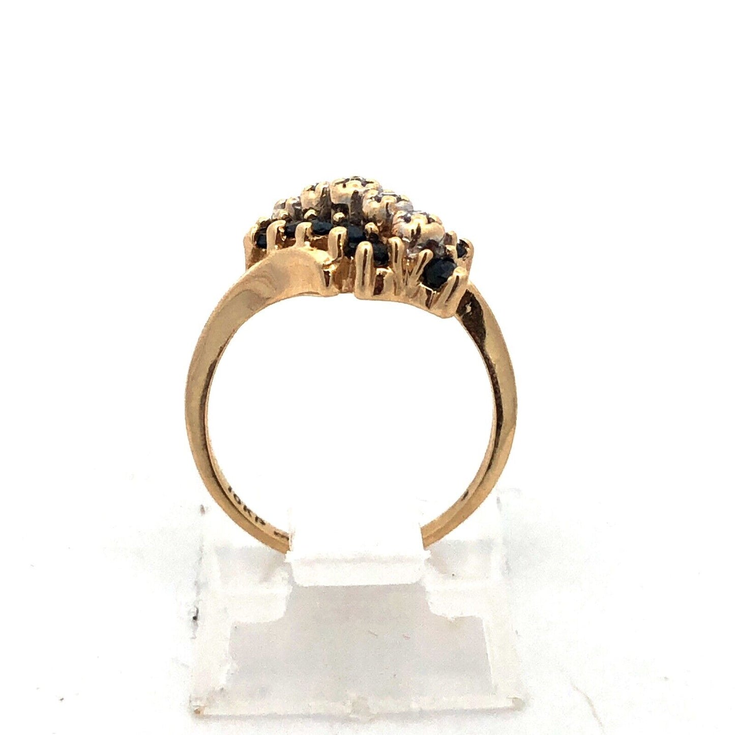 Designer WW 10K Yellow Gold Round Sapphire Diamond Oval Bypass Cluster Ring