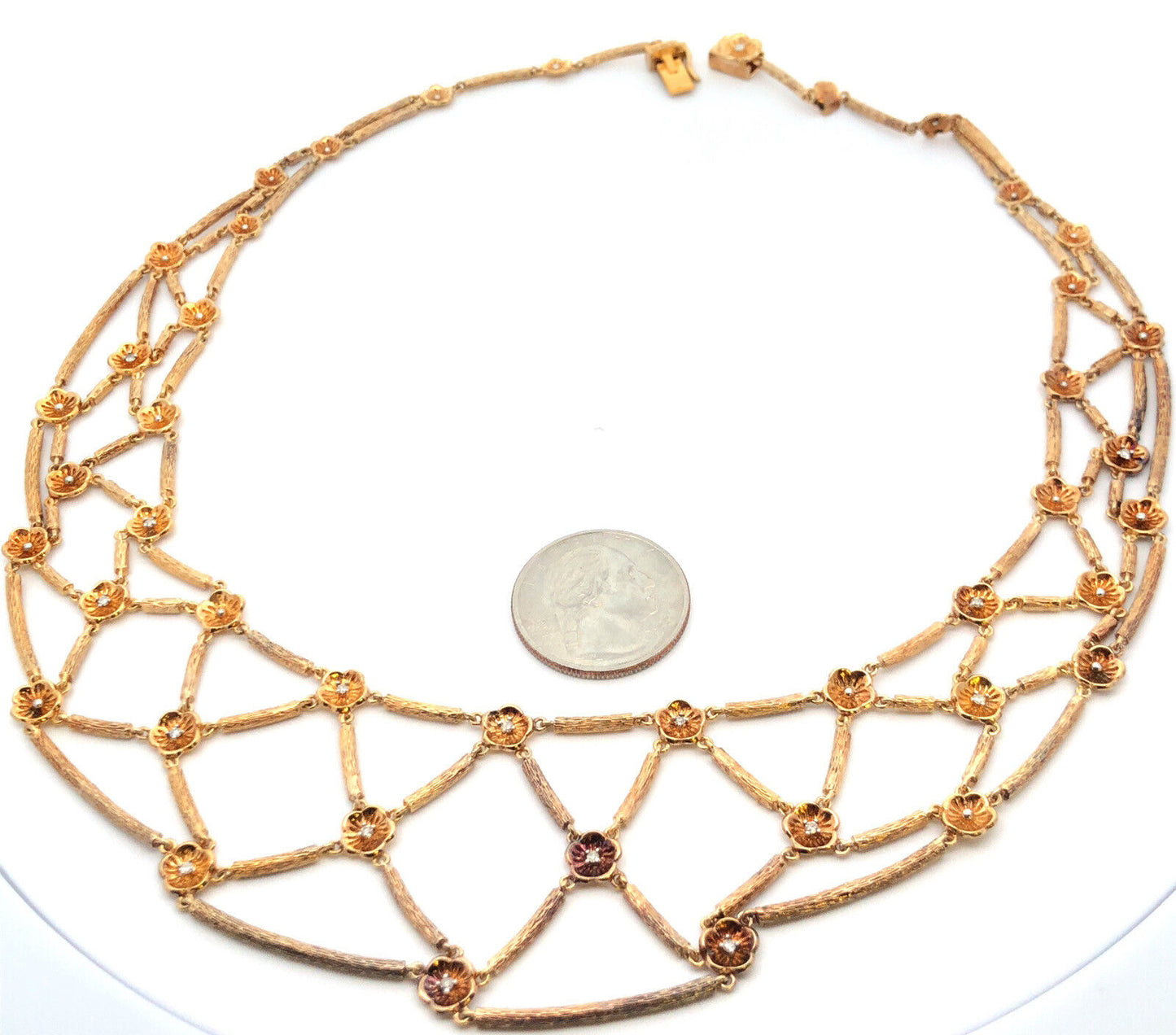 Designer Stephen Dweck 925 Sterling Silver Vermeil Diamond Floral Statement Necklace