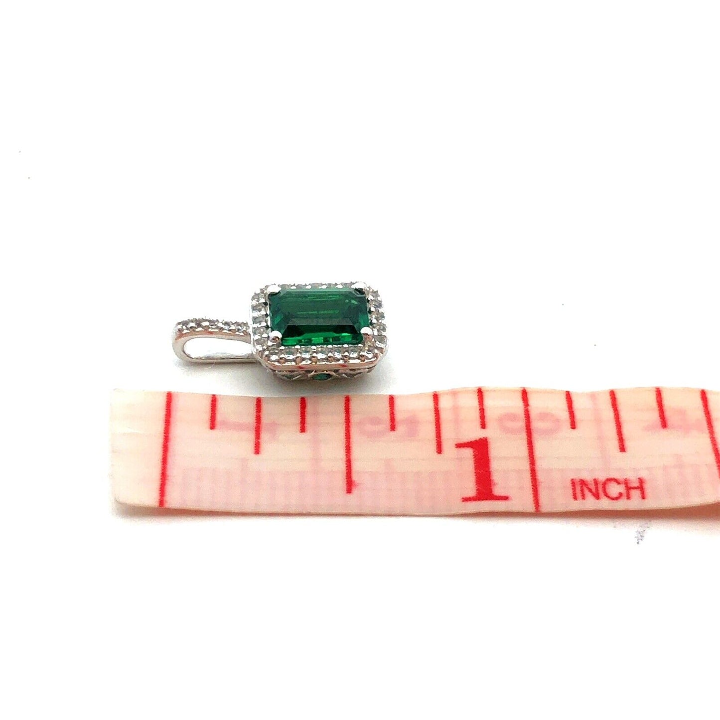 Designer A 10K White Gold Green Emerald Cut Emerald White Sapphire Halo Pendant