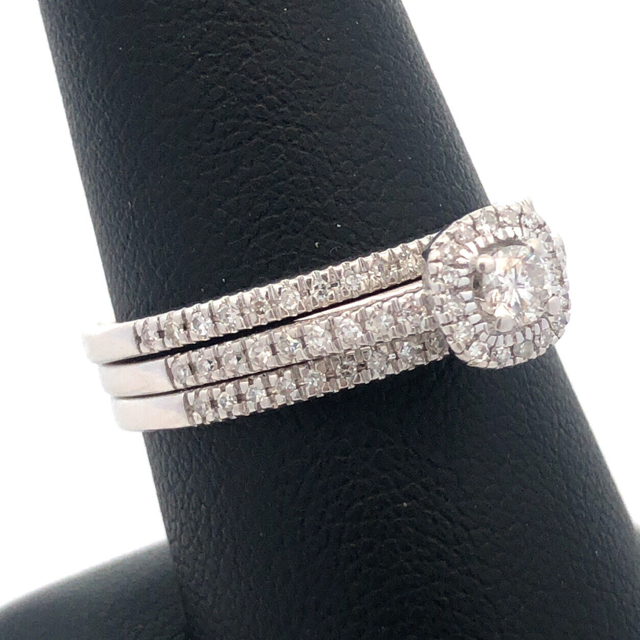 Beautiful 14k White Gold Round Diamond Trio Set Engagement Wedding Ring