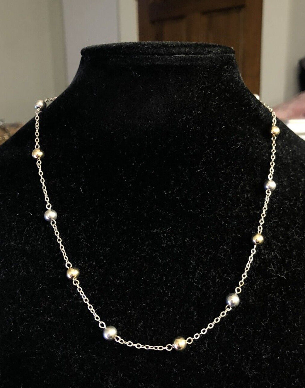 Designer PE Sterling Silver 14K Gold Two Tone Ball Bead Station Chain Necklace