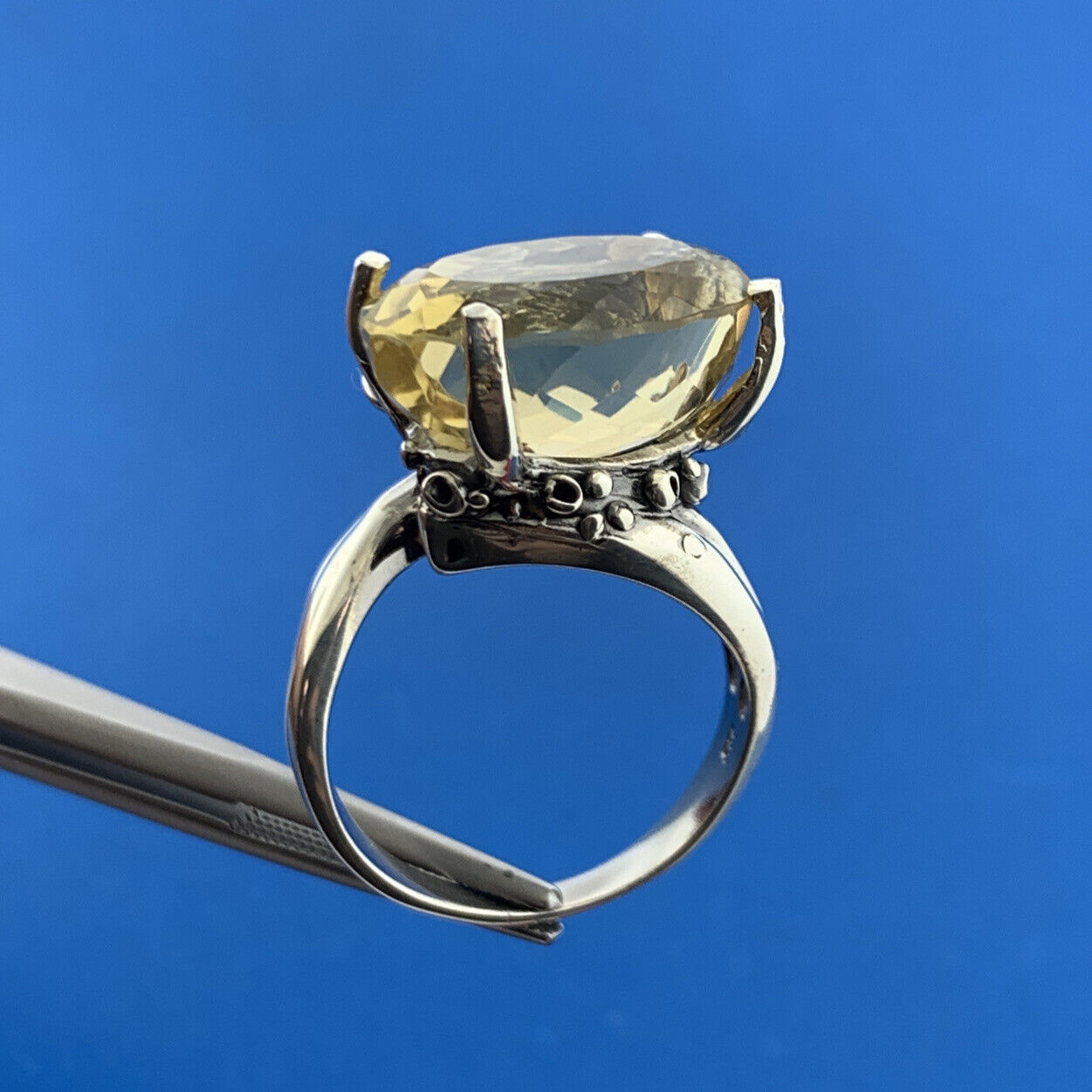 Artisan 925 Sterling Silver Oval Citrine Blue Sapphire 2 Tone Statement Bypass R