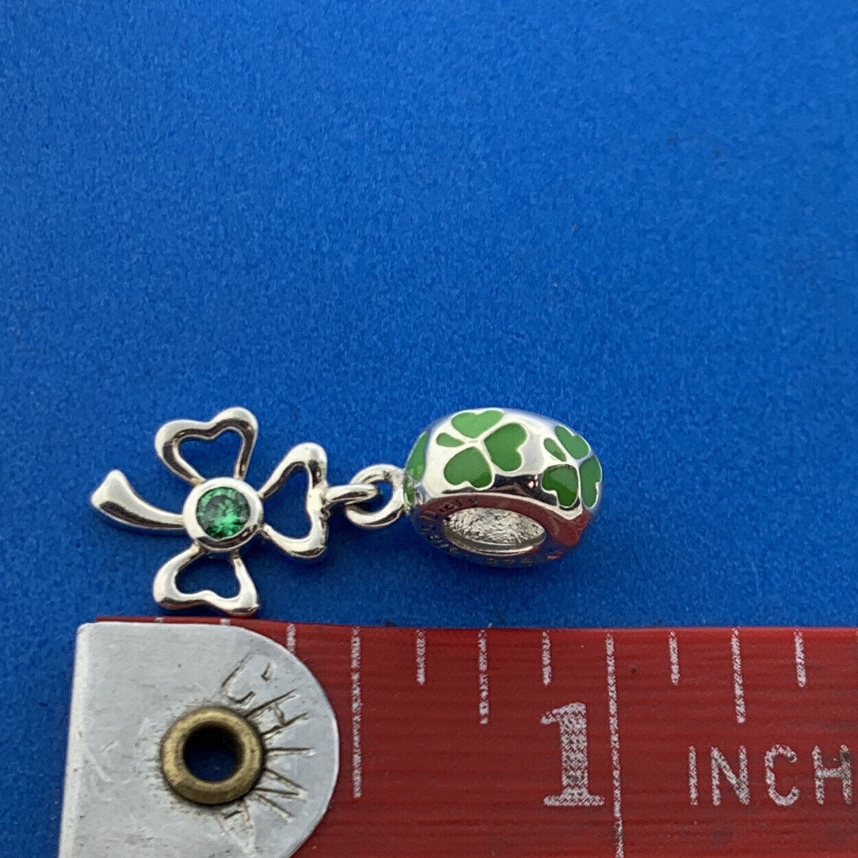 Tara's Diary 925 Sterling Silver Green CZ Enamel 3 Leaf Good Luck Clover Charm