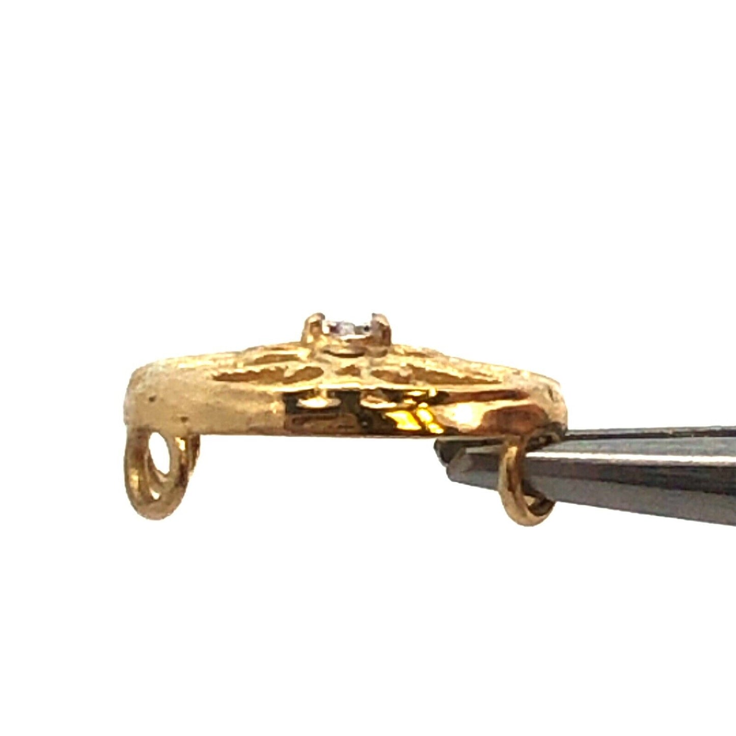 Designer 10K Yellow Gold Diamond Floral Scroll Oval Slide Bracelet Charm