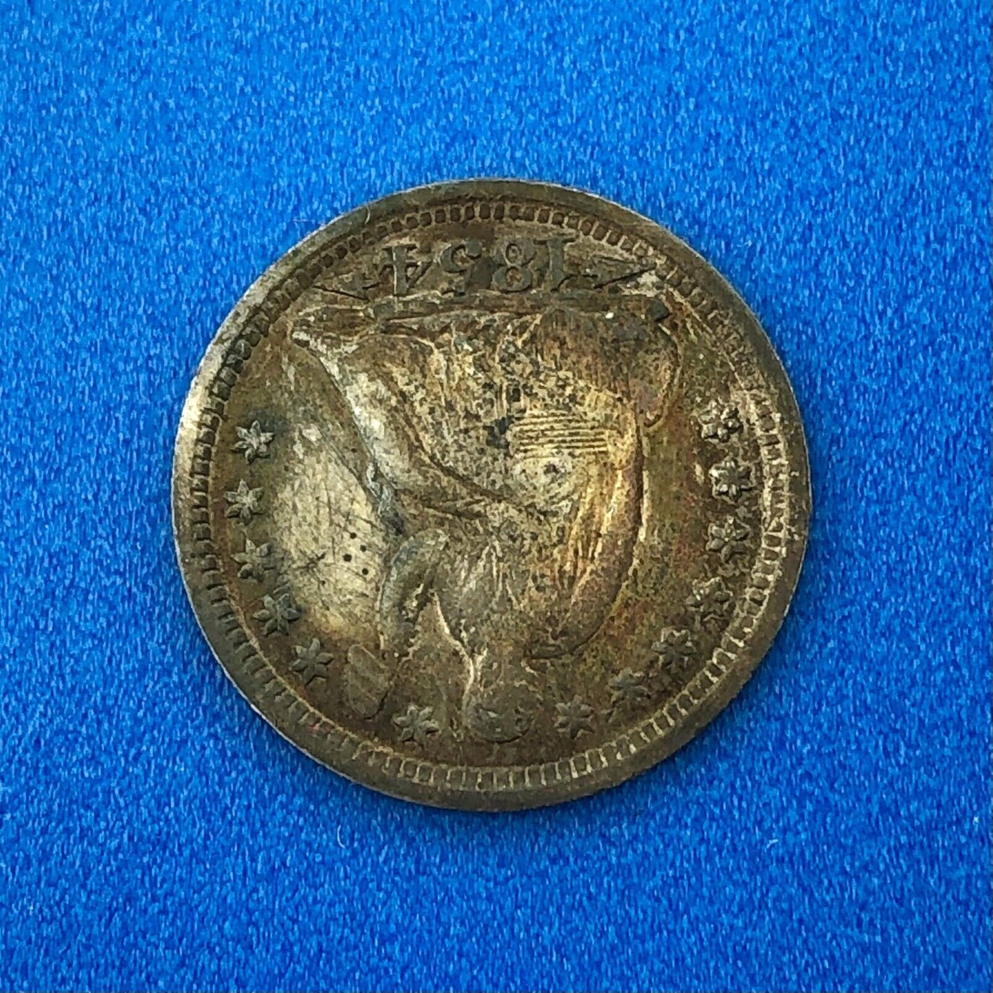 1854 P Silver Seated Half Dime 5c w/Arrows Better Key Nice Toned Type Coin