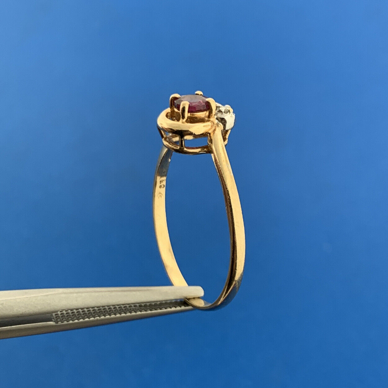 Vintage 10K Yellow Gold Ruby Solitaire Diamond Accented July Anniversary Ring