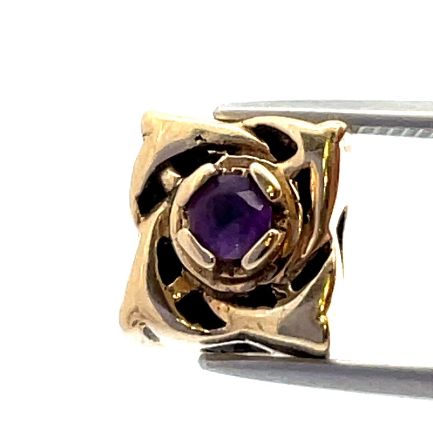 Designer DDH 10K Yellow Gold Round Amethyst Floral Slide Bracelet Charm