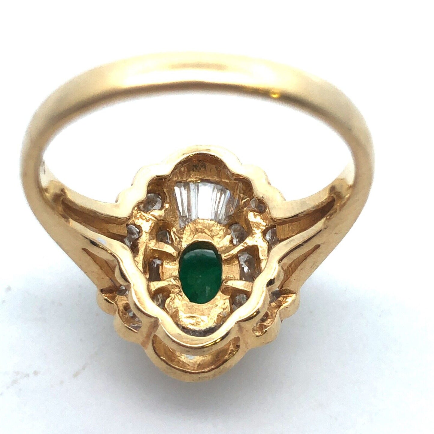 Estate 14K Yellow Gold Oval Emerald Diamond Double Halo Statement Cocktail Ring