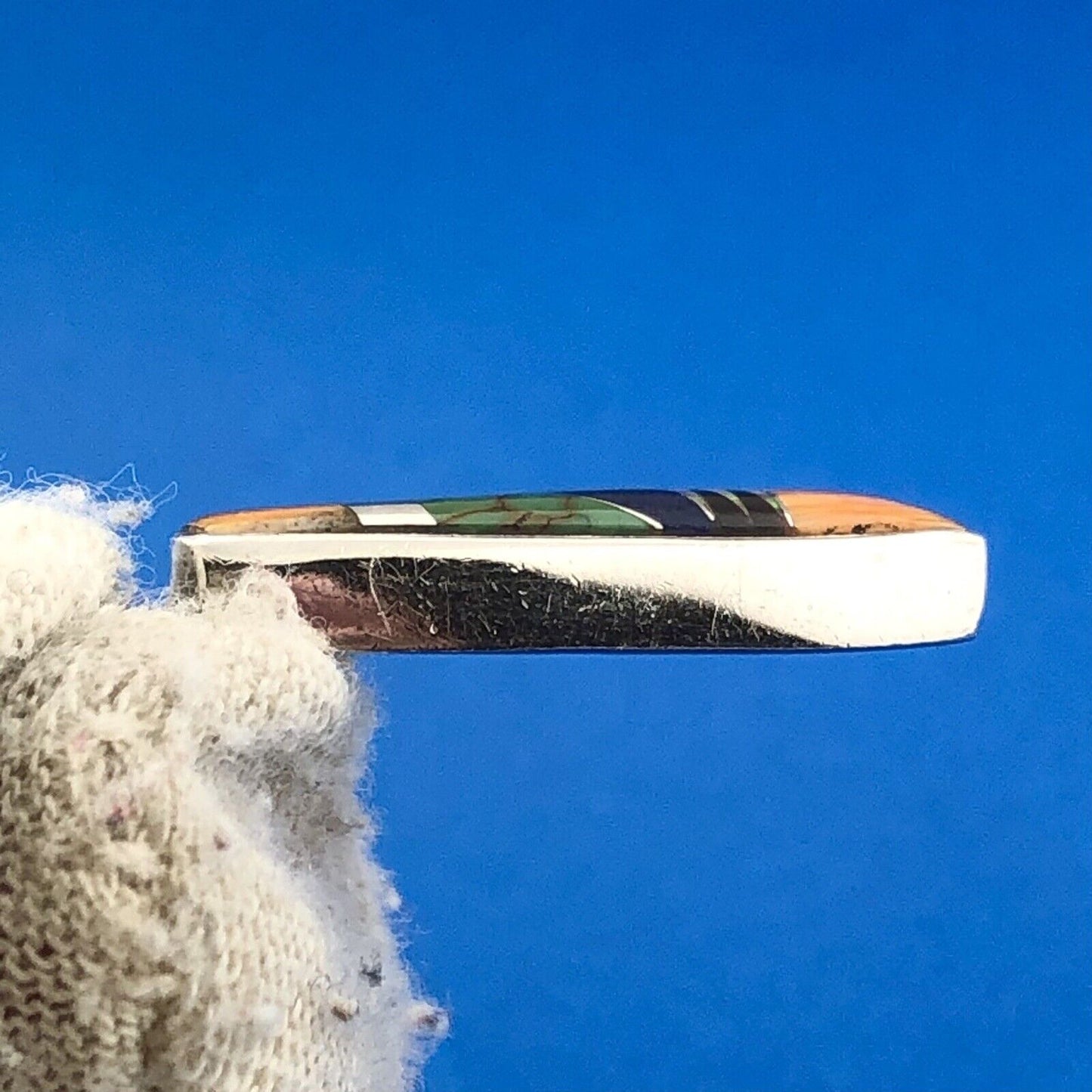 Native American Artisan 925 Sterling Silver Multi Stone Inlay Dangle Earrings