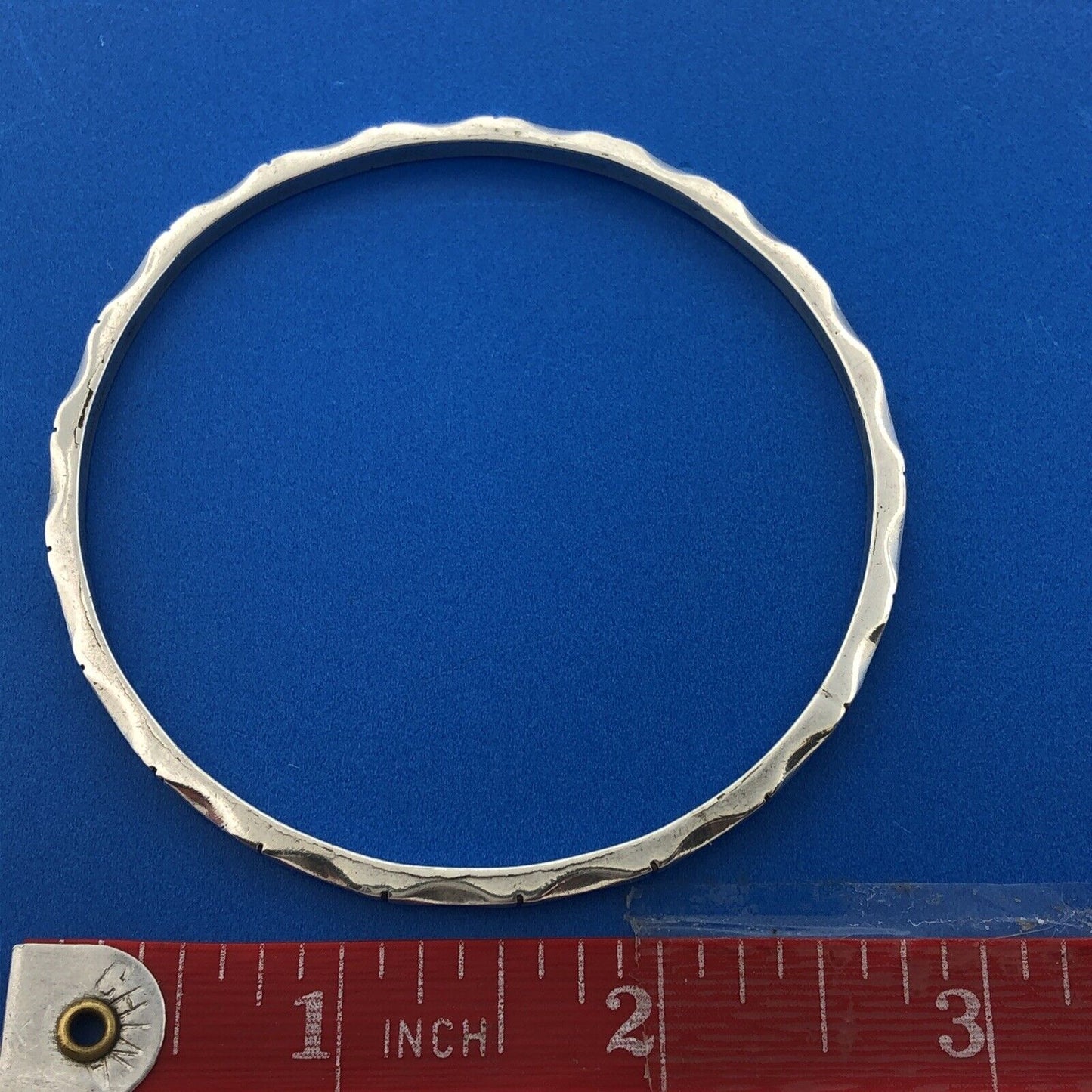 Vintage 925 Sterling Silver Taxco TC-61 Shadow Box Modernist Bangle Bracelet