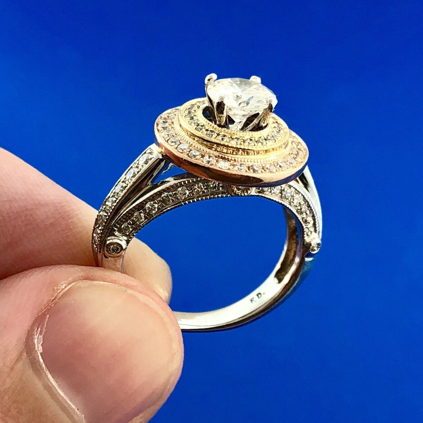 Designer 14K White Yellow Rose Gold Diamond Solitaire Halo Engagement Ring