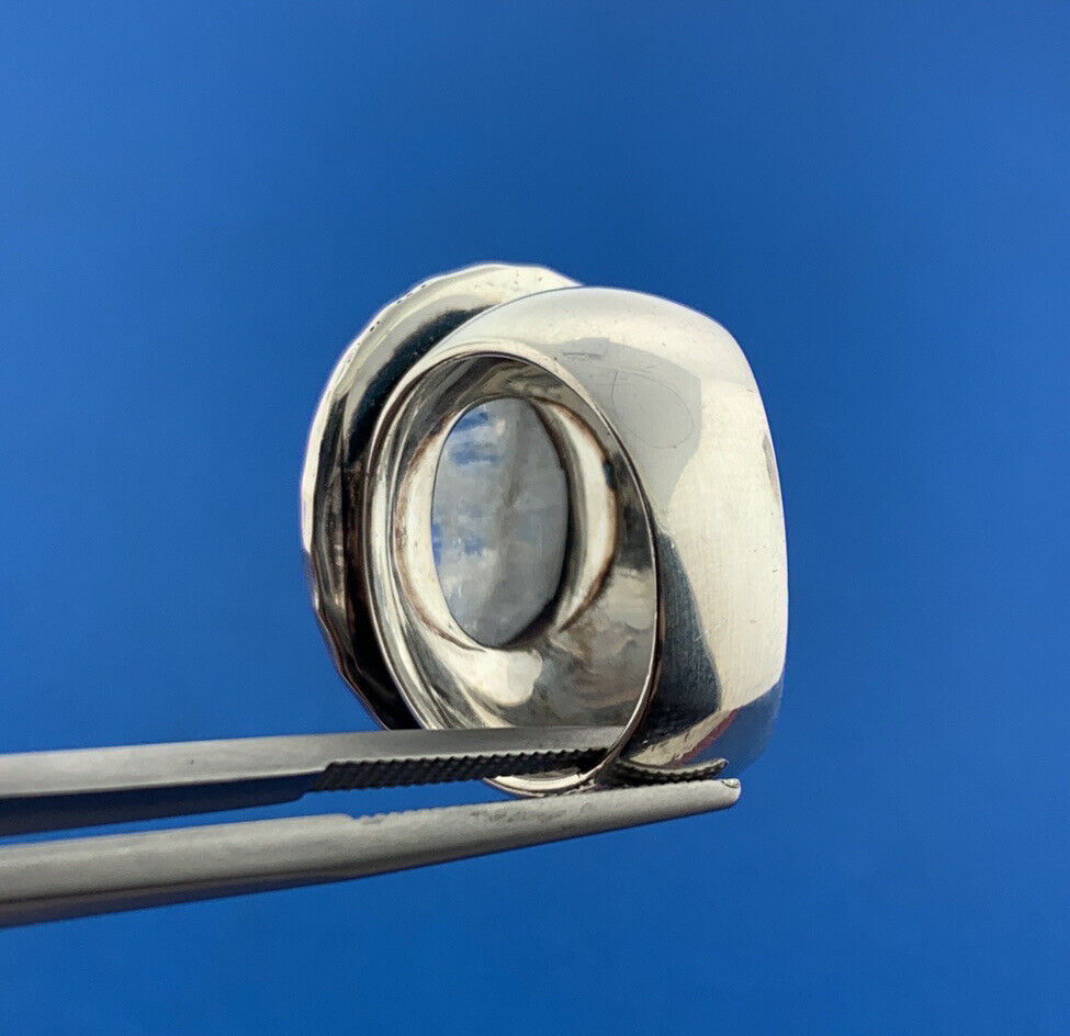 Doug Paulus dP Sterling Silver Oval Rainbow Moonstone East West Hammered Ring