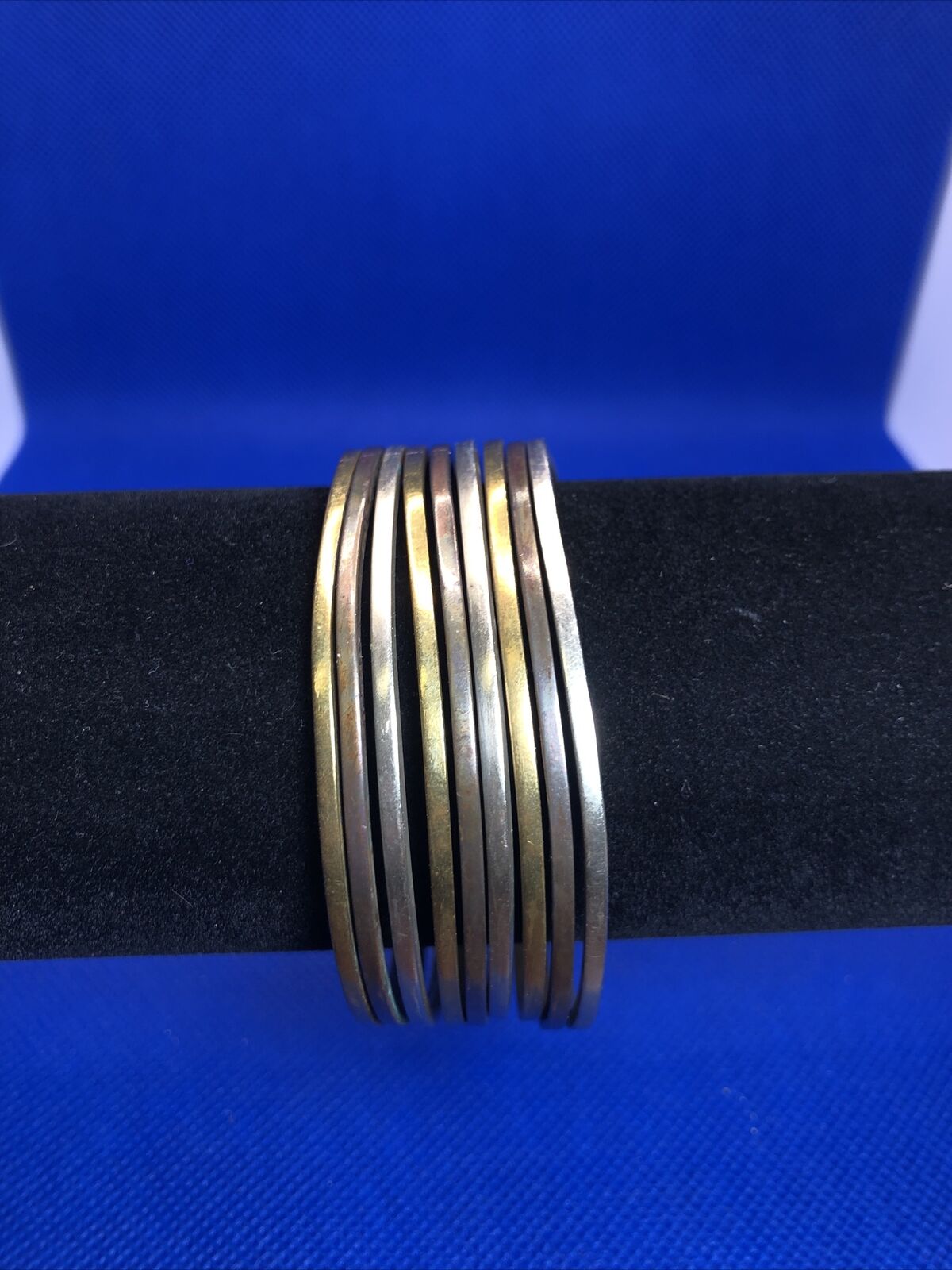 1980's Brass Copper Silver Tone Lot Twenty Bangle And Statement Cuff Bracelets