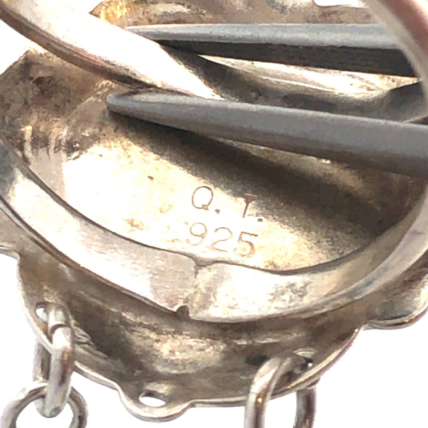 Native American QT 925 Sterling Silver Heart Turquoise Dangle Bead Charm Ring