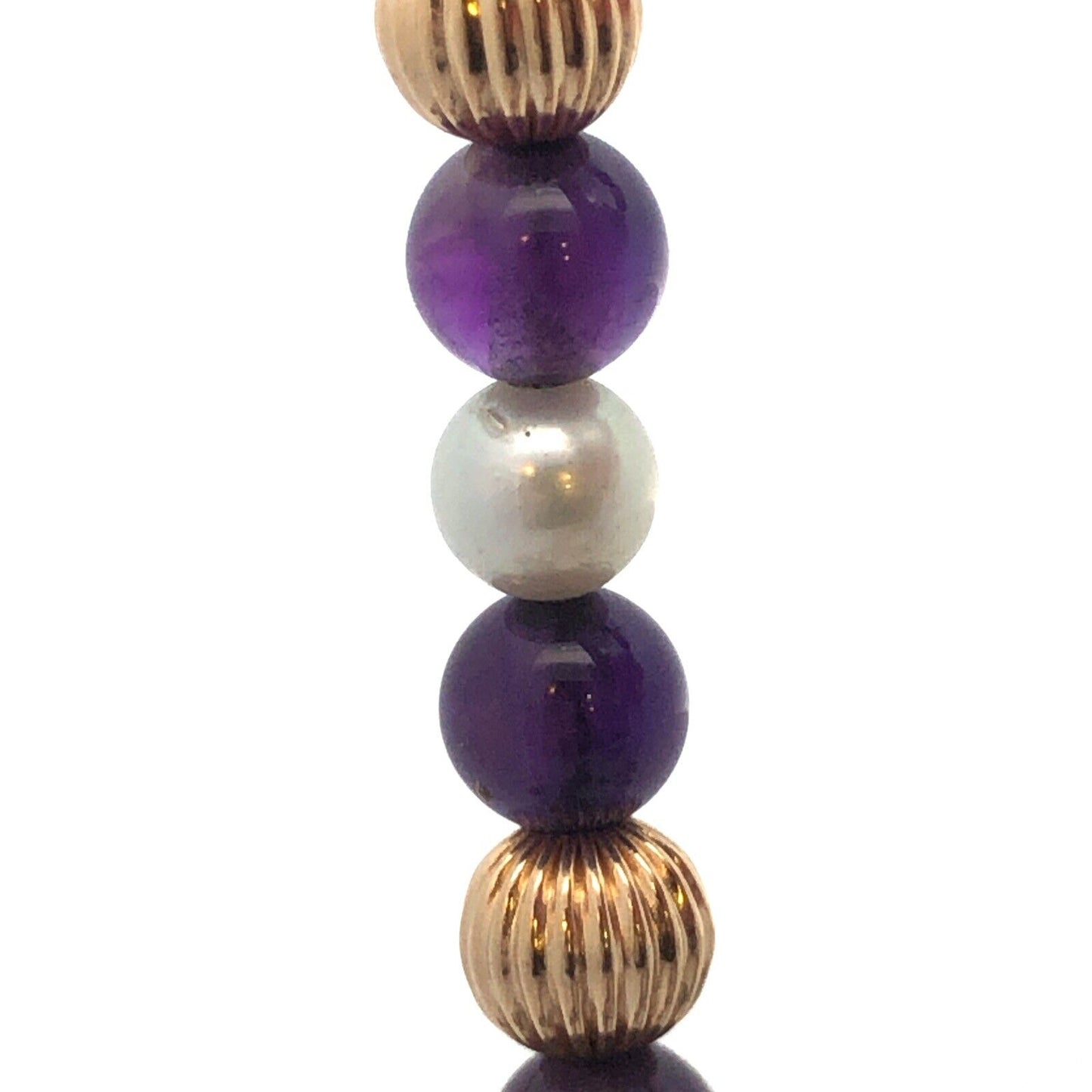 Estate 14K Yellow Gold Round White Pearl Purple Amethyst Beaded Necklace