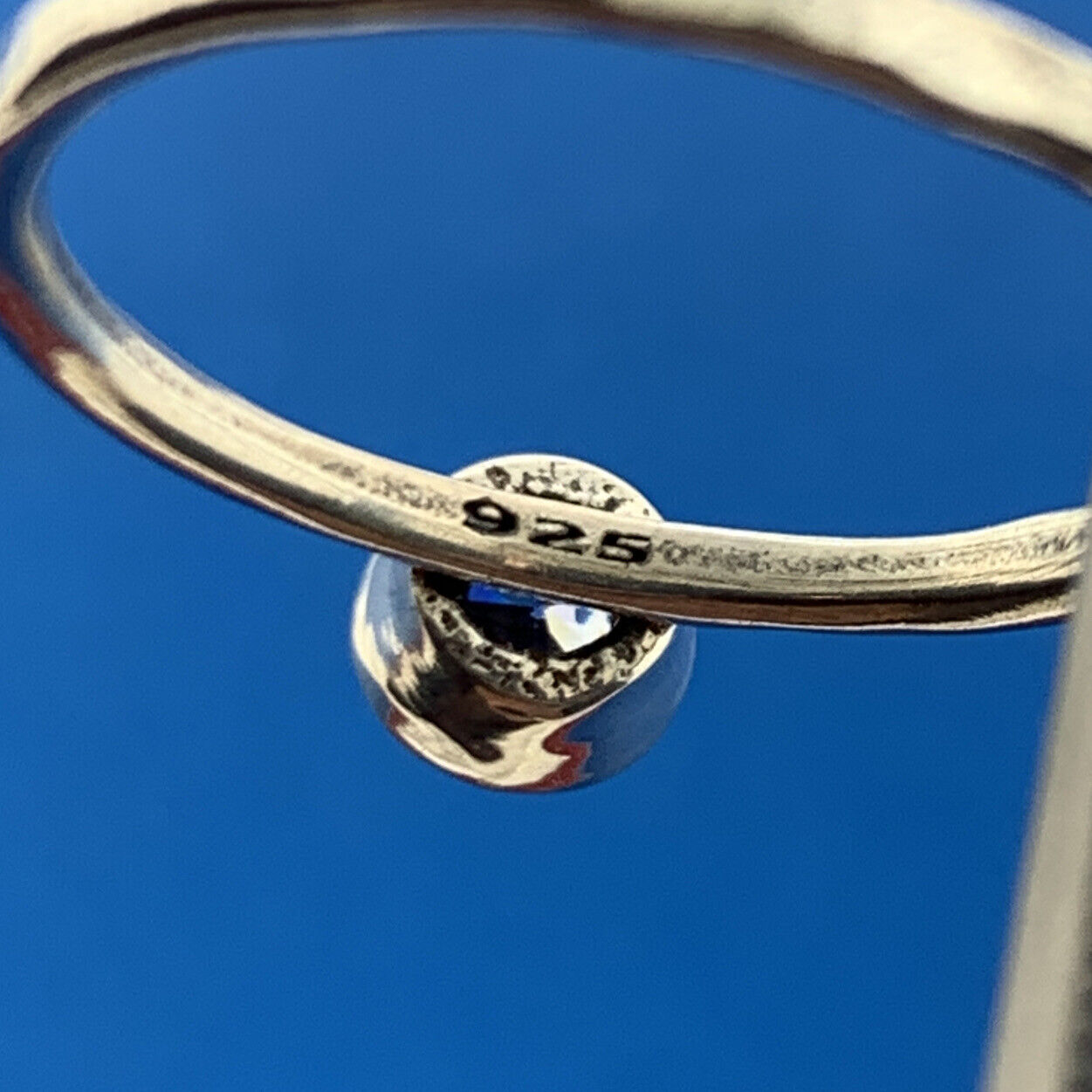 Hammered Band Sterling Silver Amethyst Cubic Zirconia February Stackable Ring