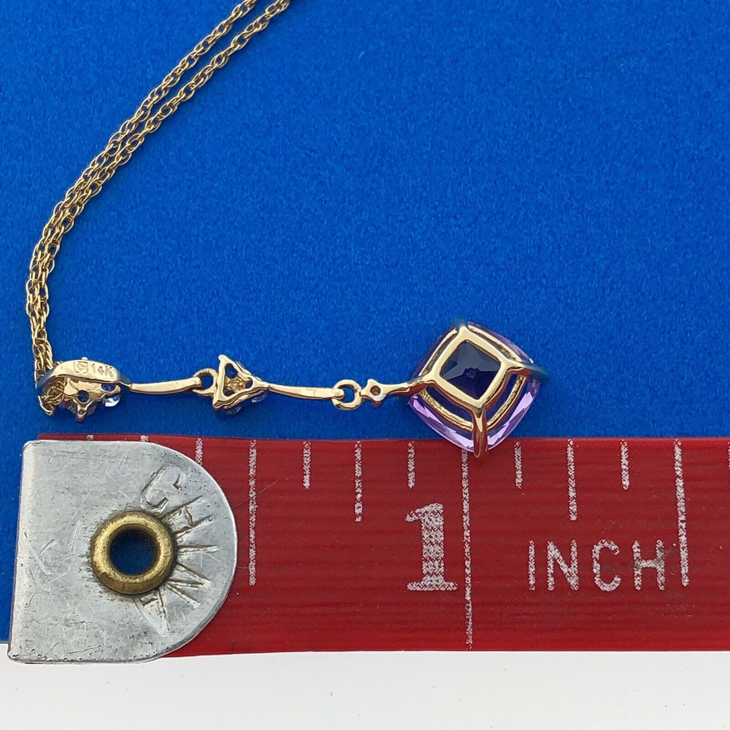 Gorgeous Midas 14k Yellow Gold Cushion Amethyst Quartz Accent 18" Necklace