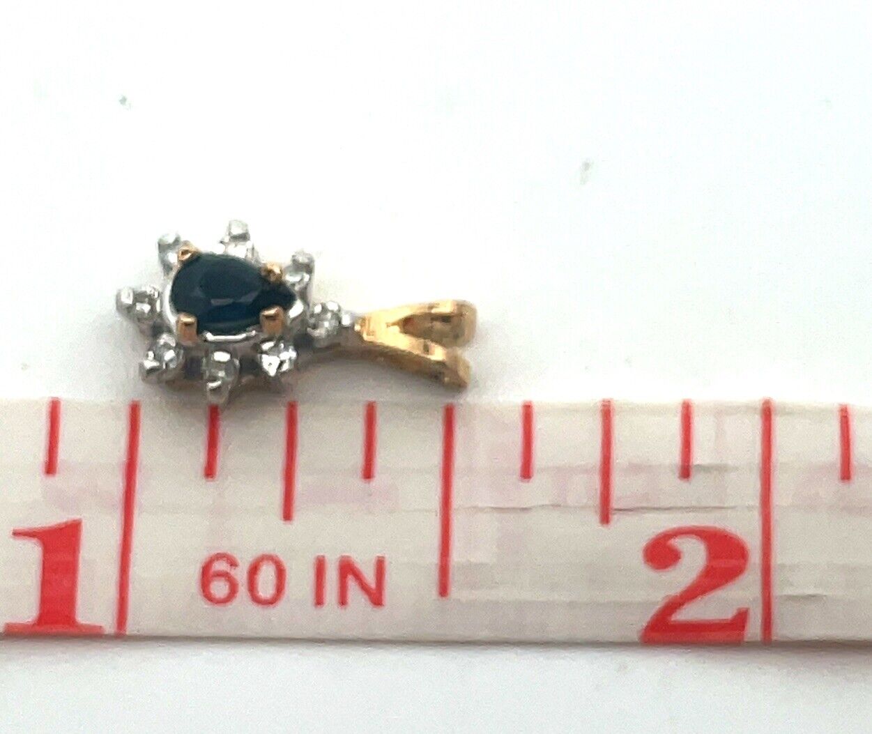 Vintage 14K Yellow Gold Pear Cut Blue Sapphire Diamond Halo Teardrop Pendant
