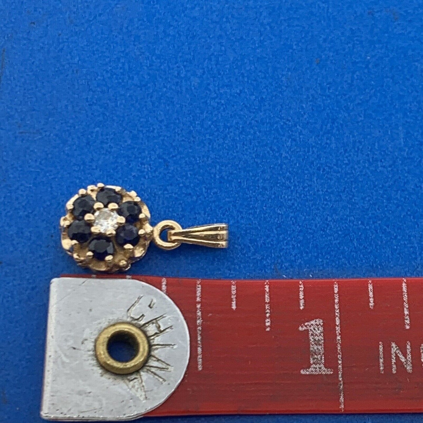 14K Yellow Gold Blue Sapphire Diamond Accented Floral Petite Charm Pendant