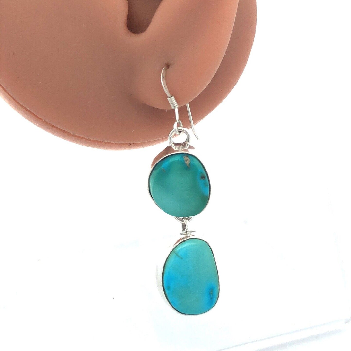 925 Sterling Silver Irregular Turquoise Dangle Drop Hook Earrings
