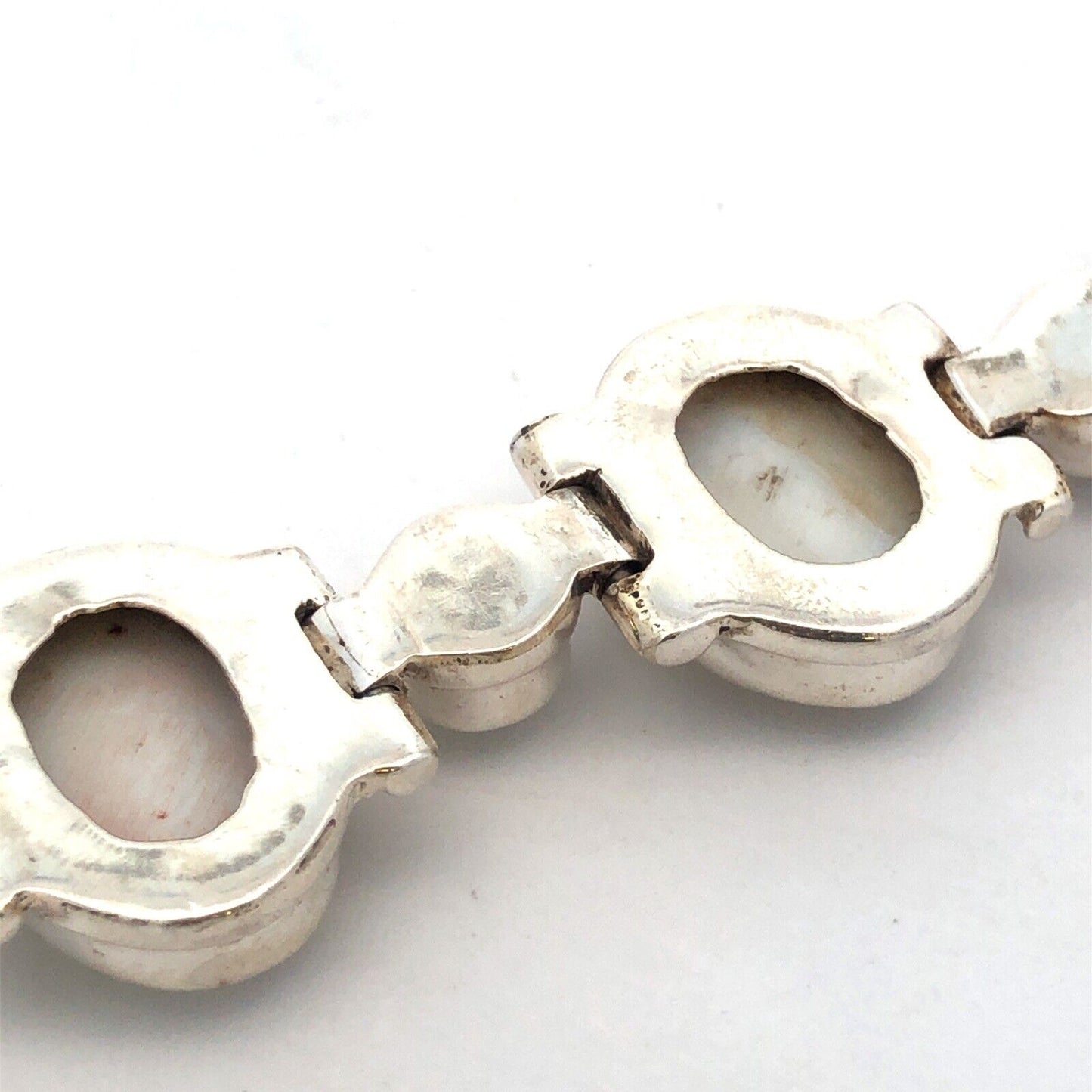 Vintage 925 Sterling Silver Oval Mother of Pearl Pearl Toggle Tennis Bracelet