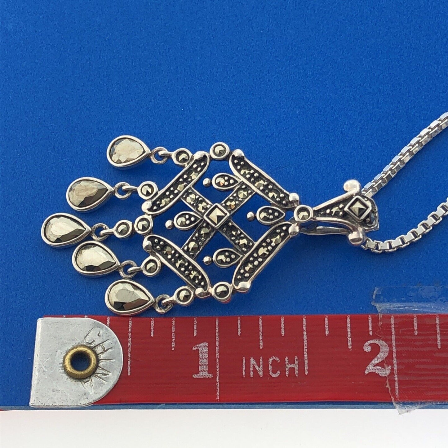 Marcasite Sterling Silver 925 Art Deco Style Dangle Pendant Enhancer Necklace