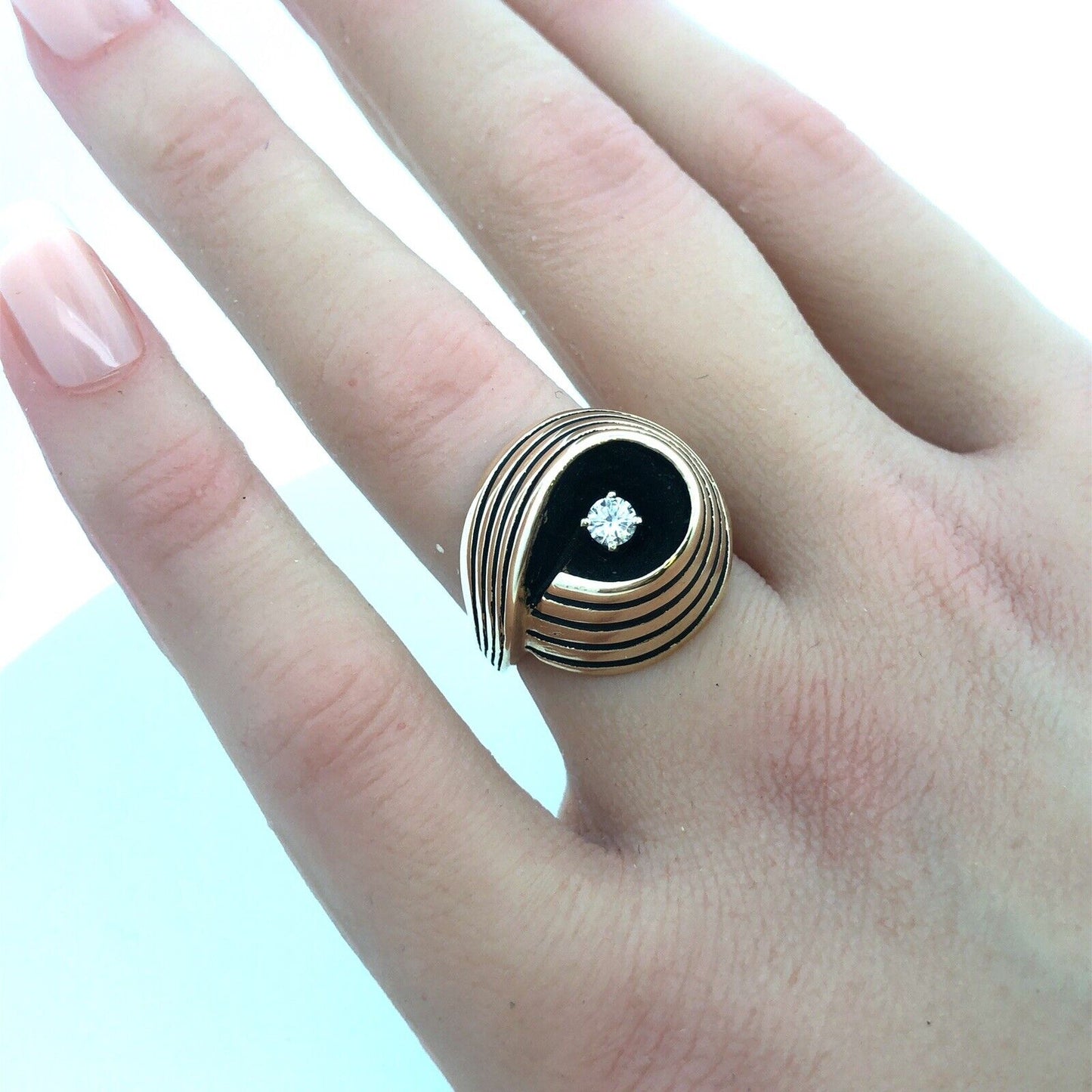 Vintage 14K Yellow Gold Diamond Egyptian King Tut Cocktail Ring
