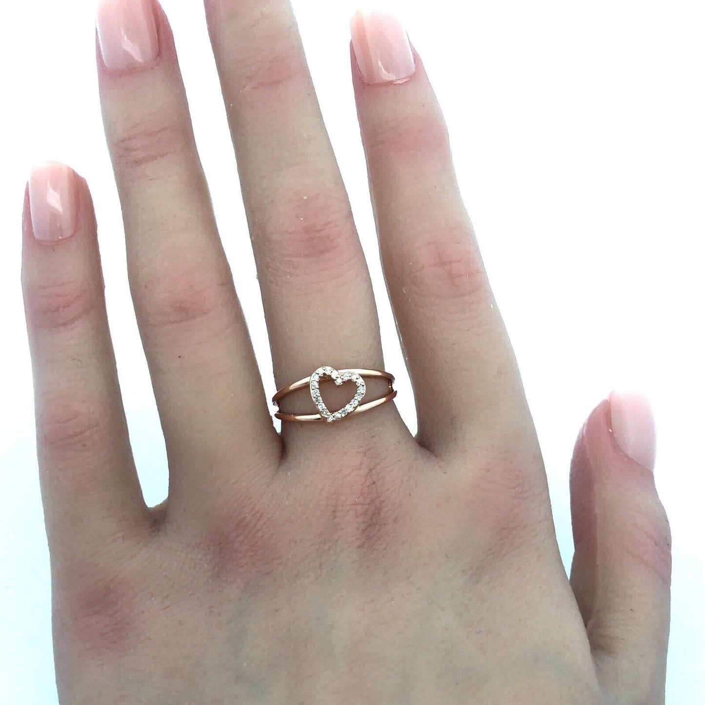 Designer 14K Rose Gold Diamond Heart Sweetheart Promise Anniversary Ring