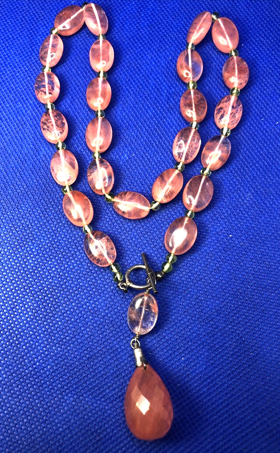 Cherry Quartz Peridot 925 Sterling Silver Statement Toggle Necklace