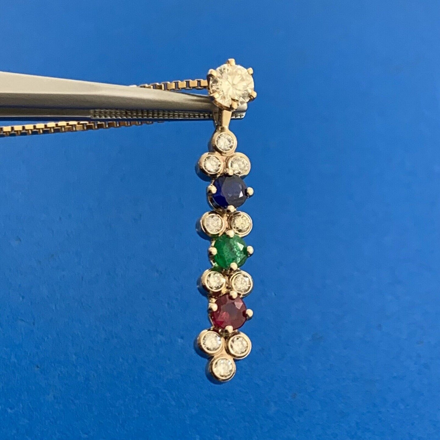 Designer 14K Yellow White Gold Diamond Sapphire Ruby Emerald Pendant Necklace