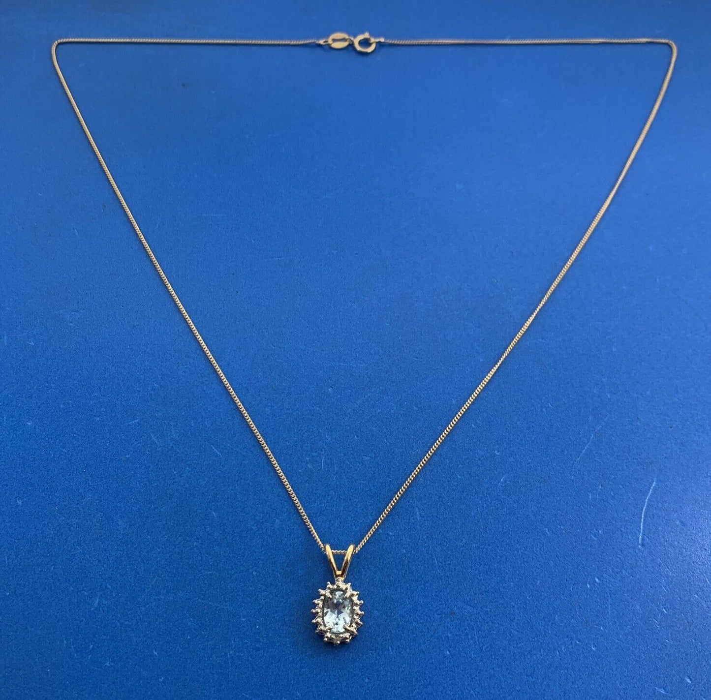 Designer 925 Sterling Silver Vermeil Two Tone Oval Blue Topaz Diamond Necklace