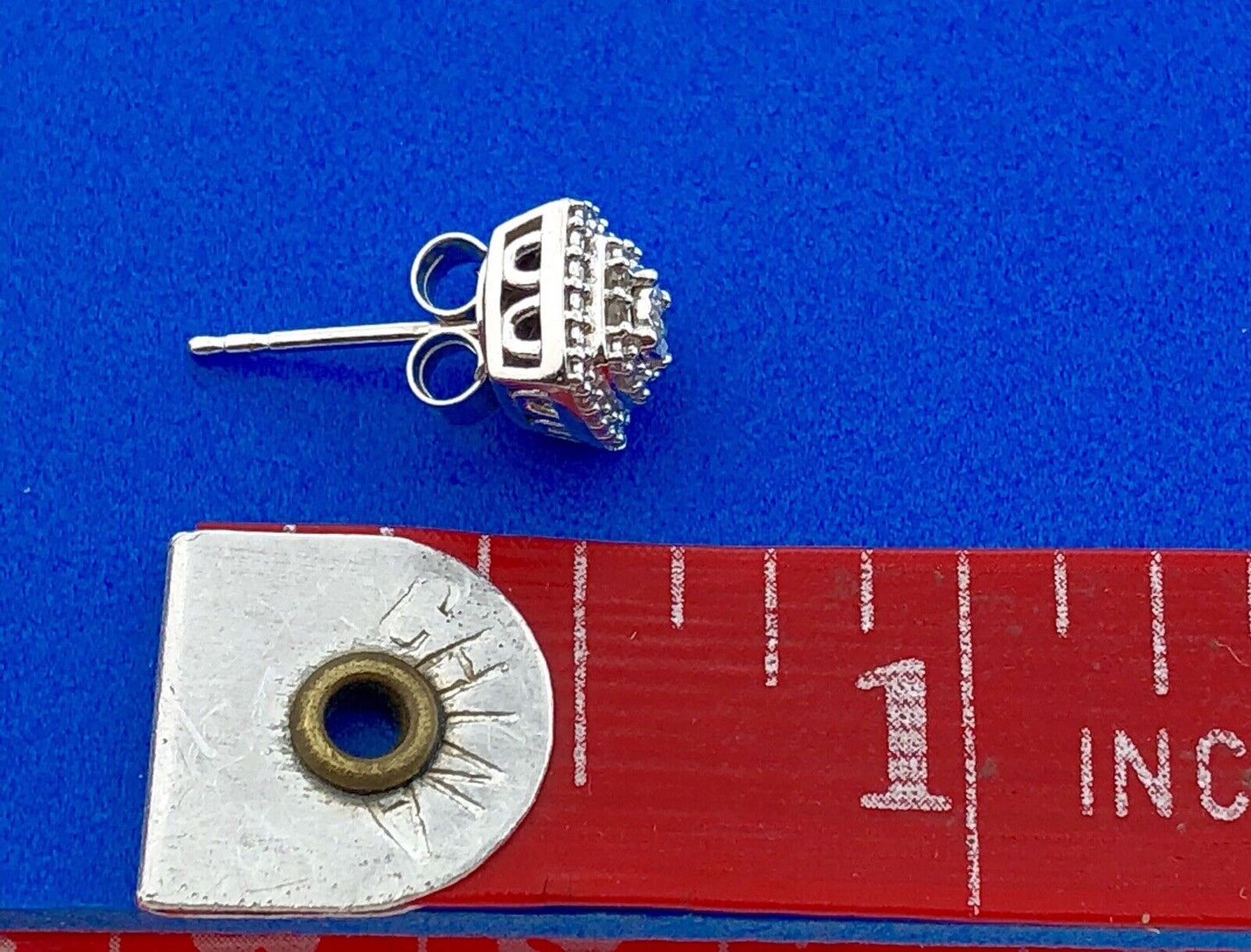 Elegant Sterling Silver 925 Diamond Three Tier Square Cluster Stud Earrings