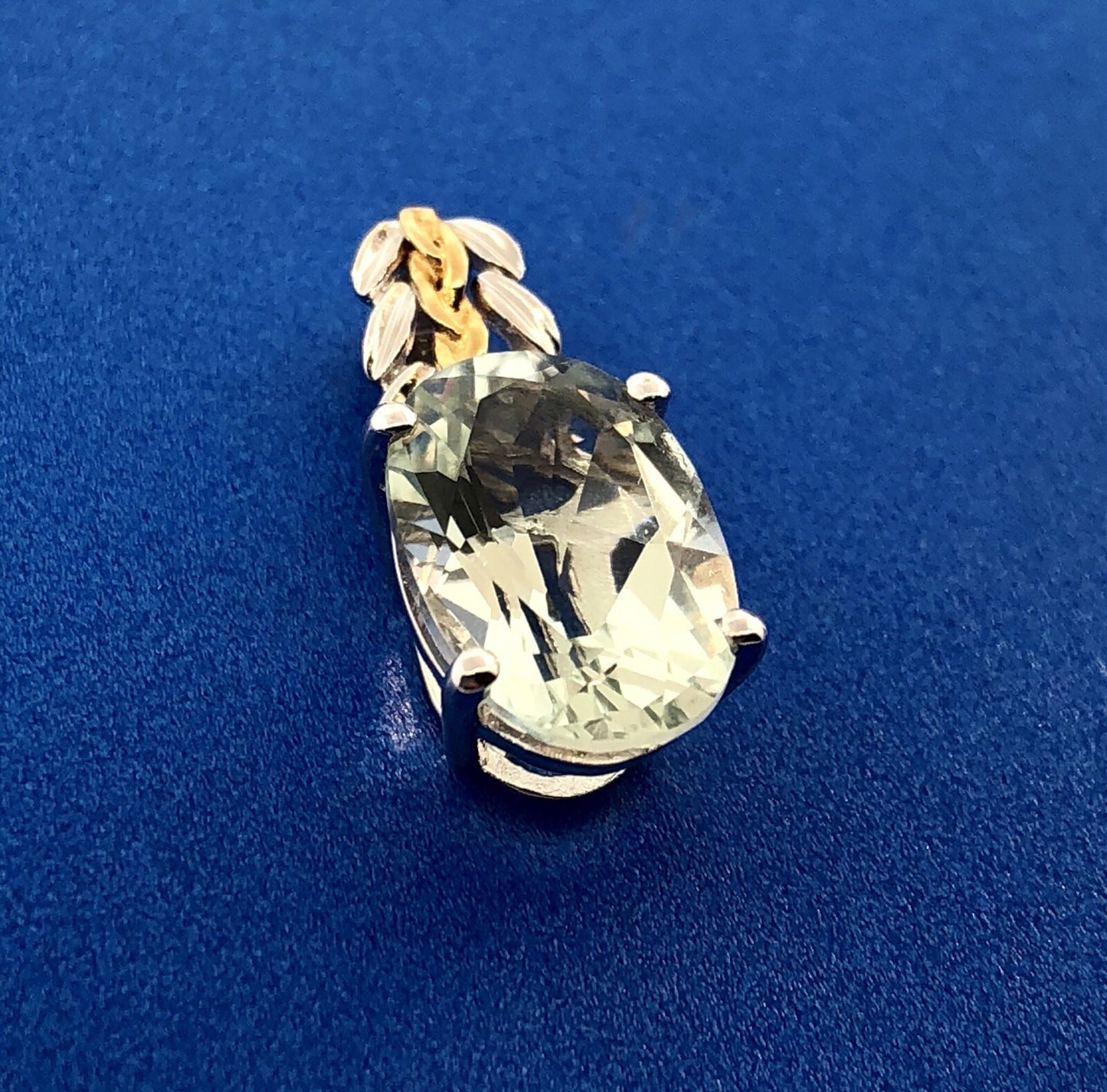 18K White Yellow Gold Prasiolite Green Amethyst February Statement Pendant