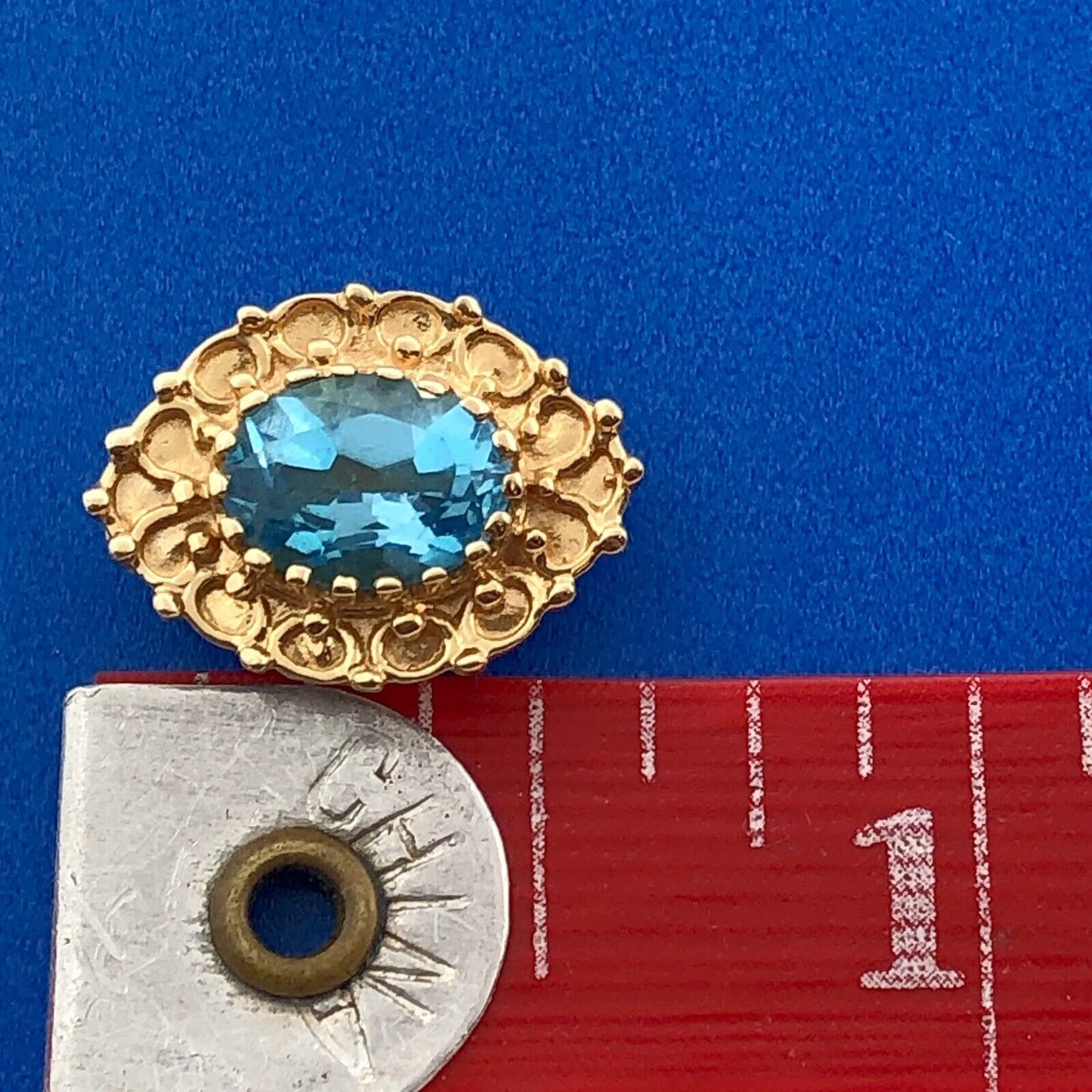 KLJCI 14K Yellow Gold Swiss Blue Topa Solitaire Oval Scroll Slide Charm