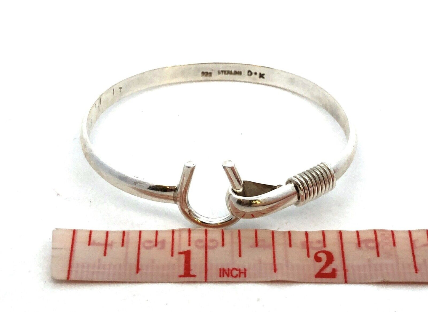 Native American DK 925 Sterling Silver Horseshoe Lasso Bangle Bracelet