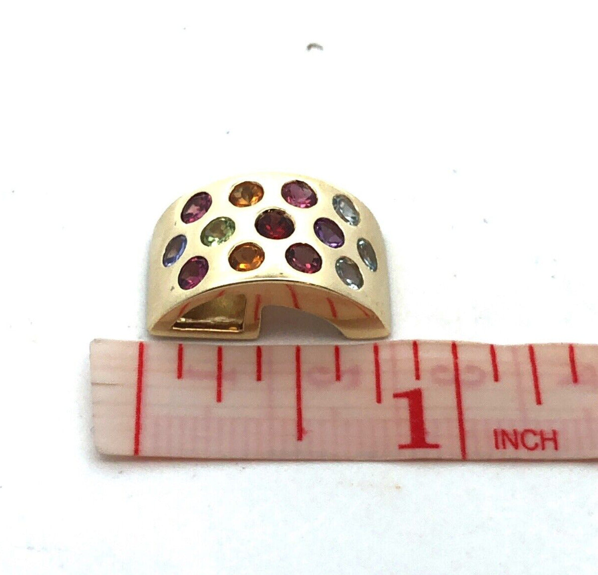 Designer 14K Yellow Gold Round Multi-Gemstone Rectangle Modernist Pendant