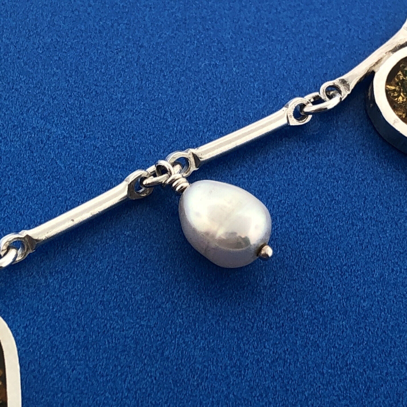Custom 925 Sterling Silver Pearl Gold Flake Statement Toggle Necklace