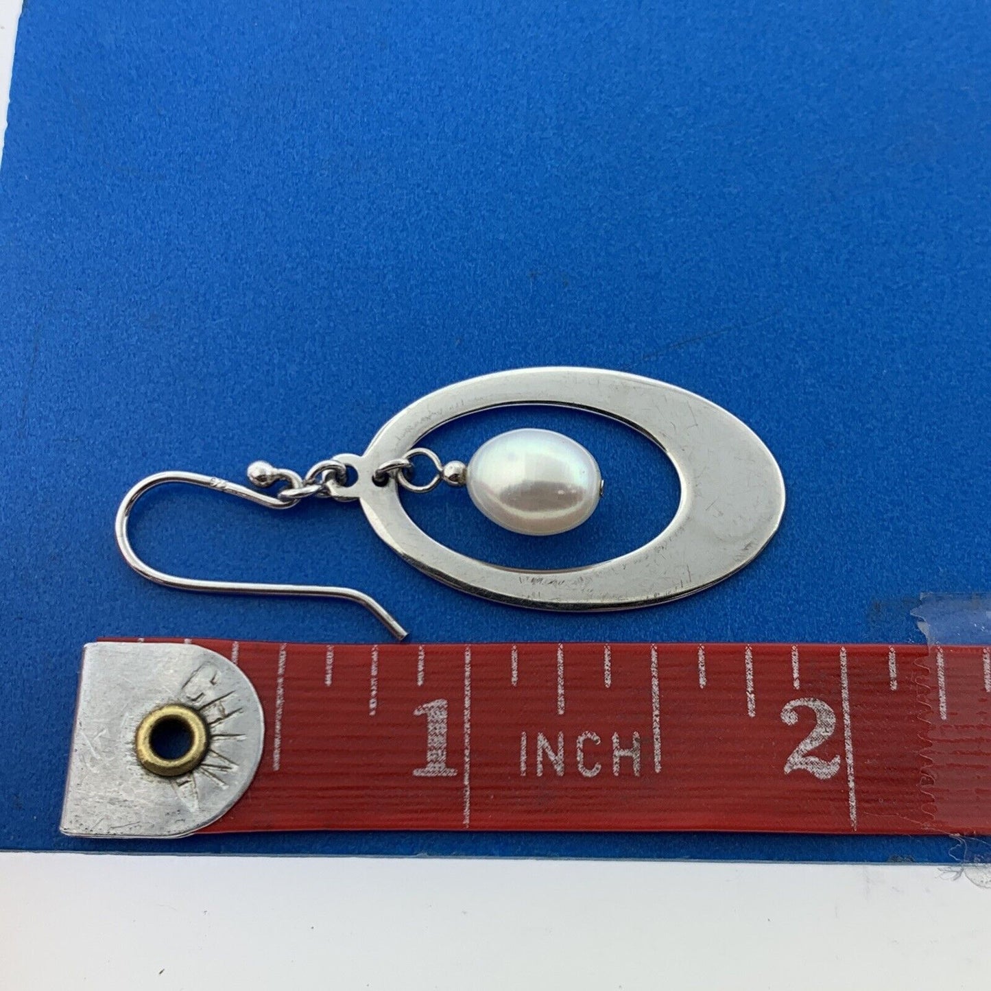 Stunning Sterling Silver 925 White Pearl Open Oval Hook Dangle Earrings