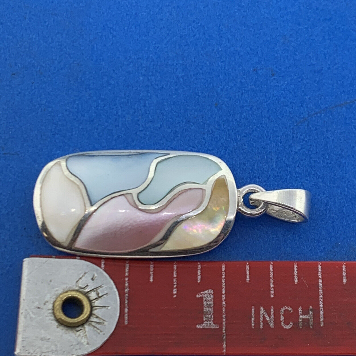 Designer 925 Sterling Silver Multicolor Mother Of Pearl Inlay Oval Drop Pendant