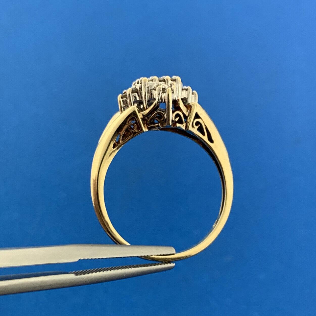 Designer LGL 10k Yellow Gold Round Cut Diamond Star Cluster Ring Size 7.25