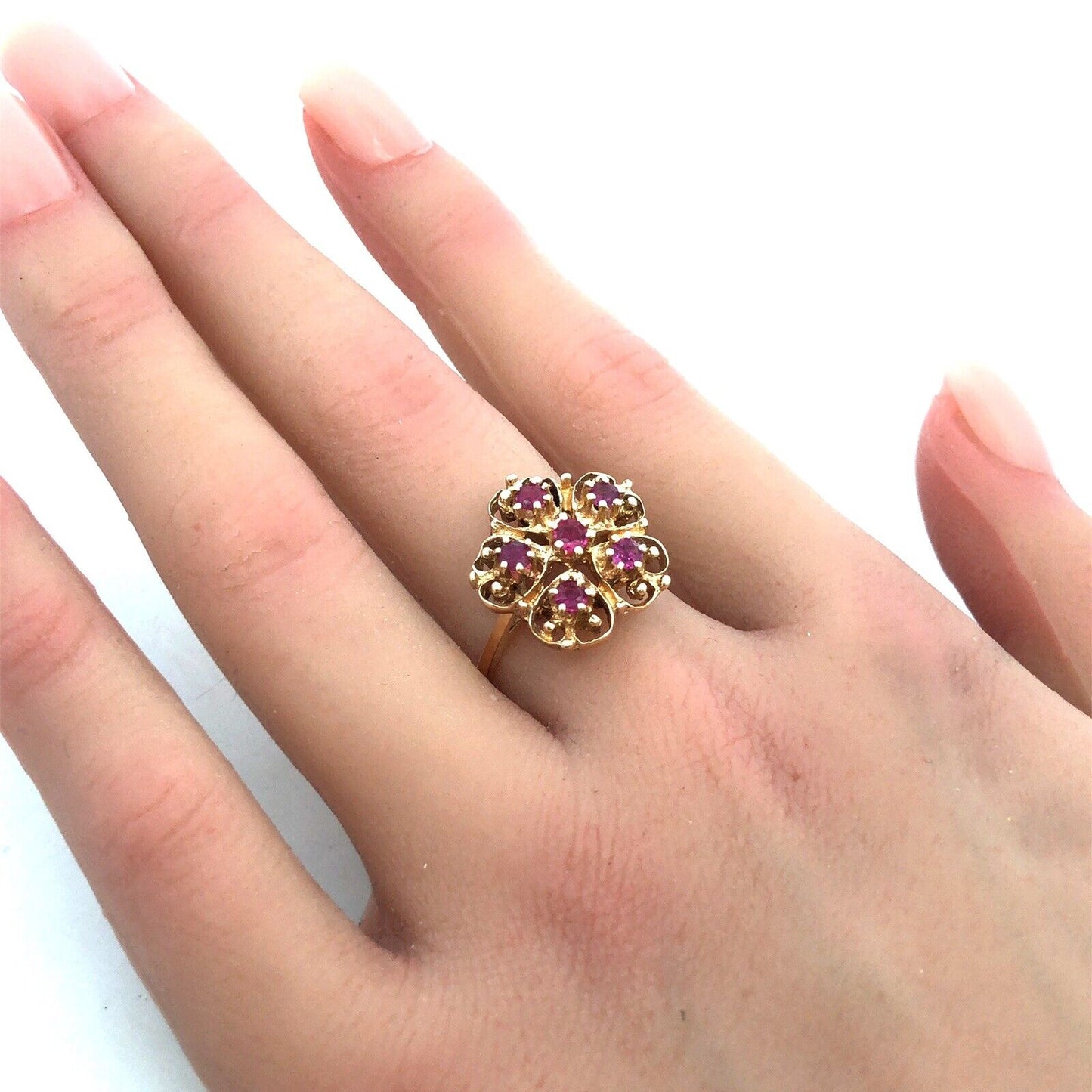 Designer 14K Yellow Gold Pink Tourmaline Flower Cluster Statement Cocktail Ring