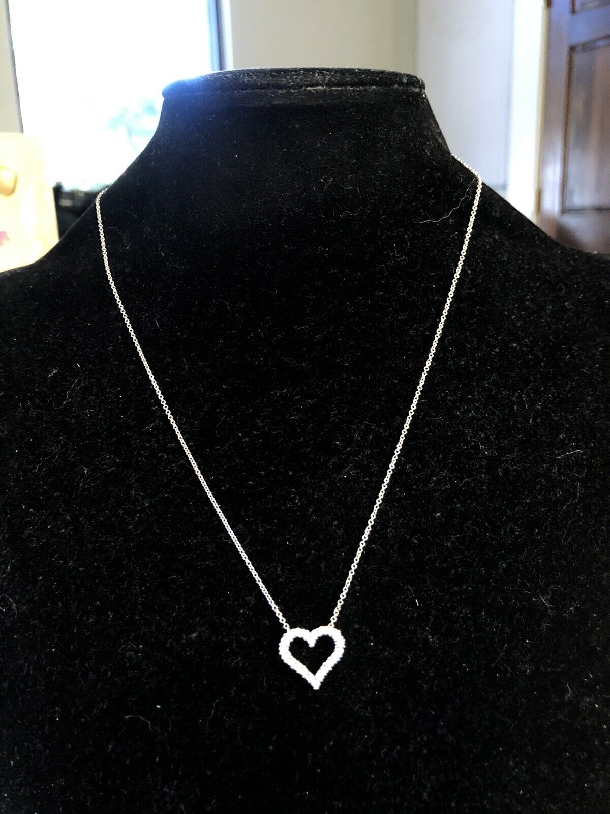 Designer H 14K White Gold Round Diamond Heart Anniversary Pendant Chain Necklace