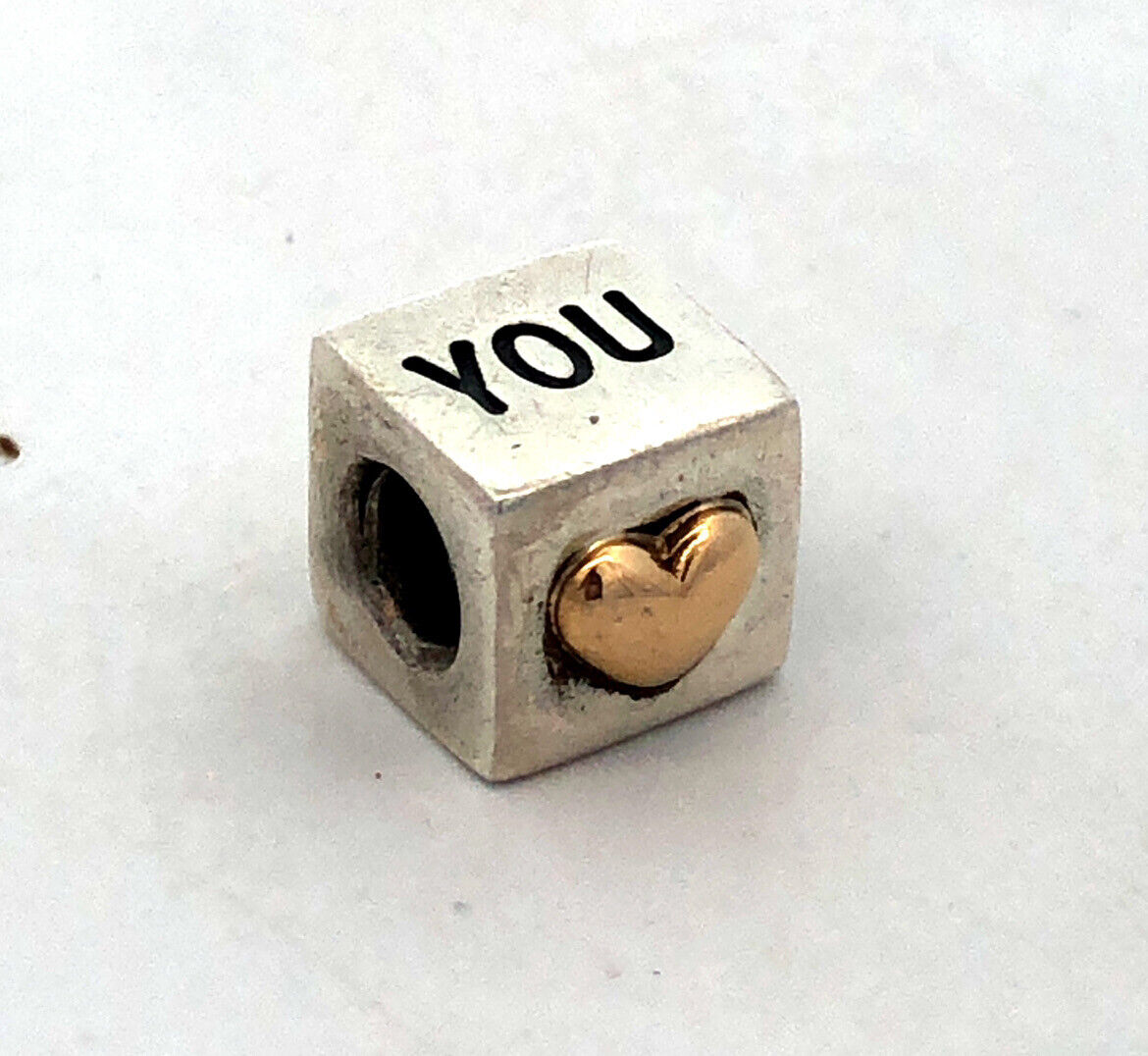 PANDORA 925 14K Gold 790200 Retired I Love You Heart Cube Slide Bracelet Charm