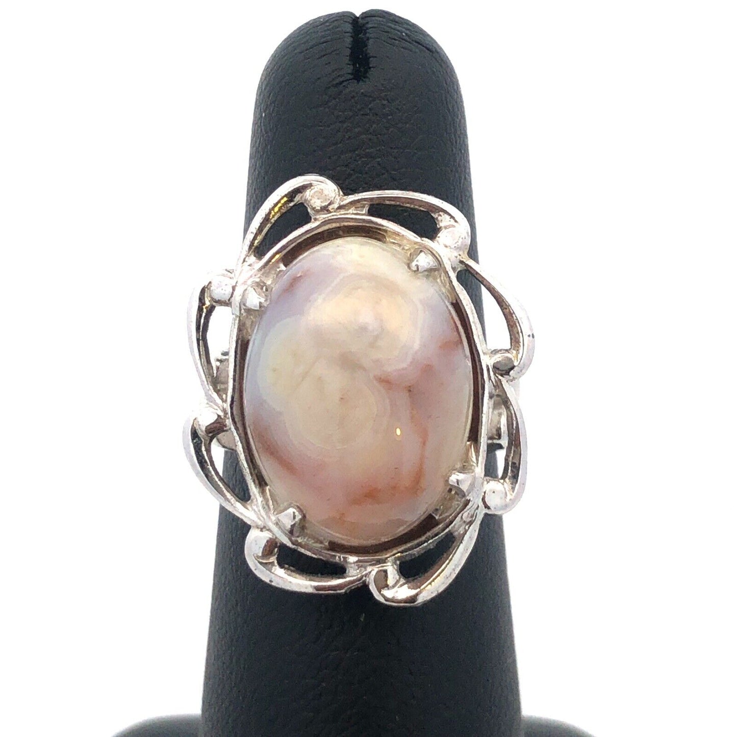 Designer 925 Sterling Silver Oval Agate Cabochon Statement Cocktail Ring