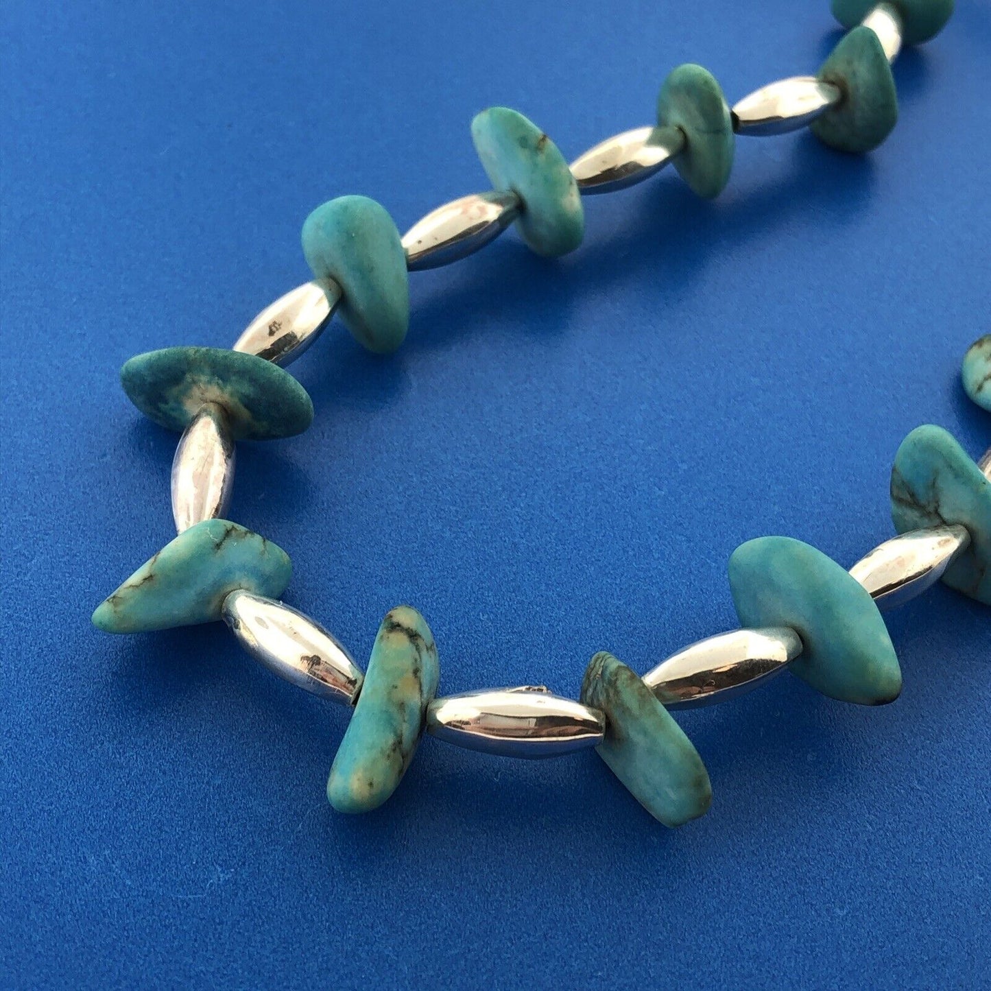 Vintage 925 Sterling Silver Beaded Chunky Turquoise Native American Necklace