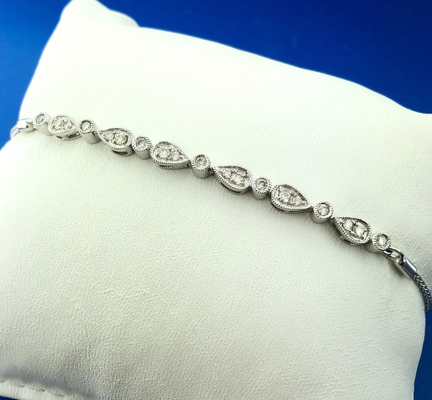 Designer KA1772 10K White Gold Diamond Floral Cluster Adjustable Lariat Bracelet